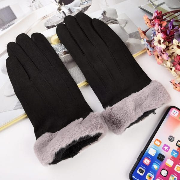 Damskie rękawiczki zimowe do ekranów dotykówych z futerkiem