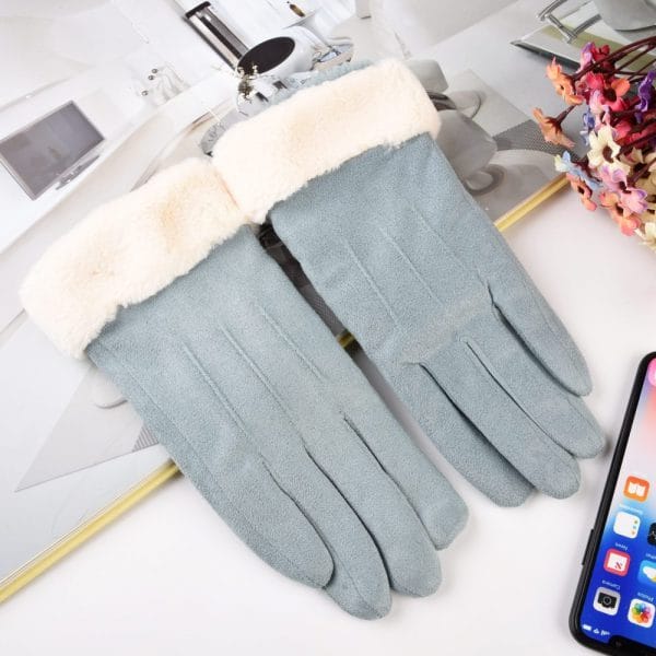 Damskie rękawiczki zimowe do ekranów dotykowych z futerkiem