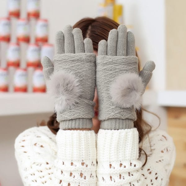 Damskie rękawiczki zimowe do ekranów dotykówych z pomponem