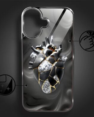 Etui do iPhone 16 IBIZU Elite Glass, Kintsugi Art, porcelanowe serce, czarne