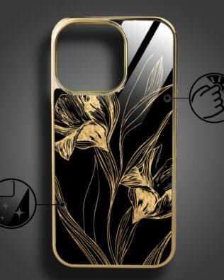 Etui do iPhone 16 Pro Max IBIZU Elite Glass z MagSafe, szklany tył, Golden Midnight, Królewskie irysy, złote