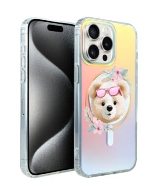 Etui do iPhone 15 Pro Max IBIZU California Sunset z MagSafe, zmieniające kolor, Flower Queen, miś z kwiatami