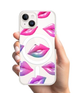 Etui do iPhone 14 Plus z MagSafe przeźroczyste, silikonowe Flexi, hologramowe usta