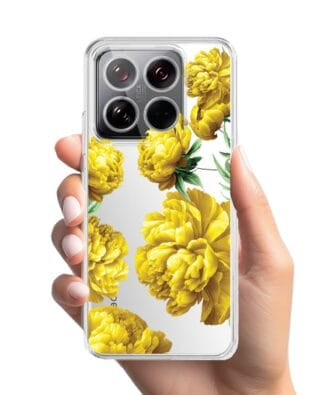 Etui do Xiaomi 14 przeźroczyste, silikonowe Flexi, żółte piwonie