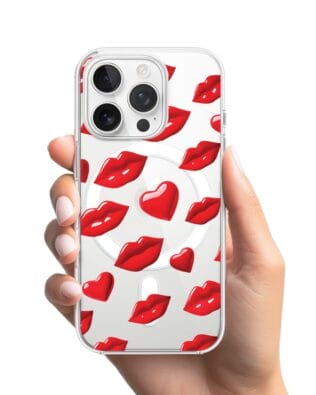 Etui do iPhone 14 Pro Max z MagSafe przeźroczyste, silikonowe Flexi, czerwone usta