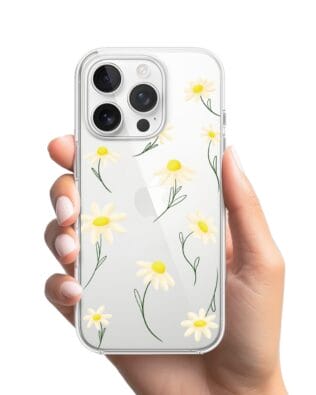 Etui do iPhone 13 Pro przeźroczyste, silikonowe Flexi, stokrotki