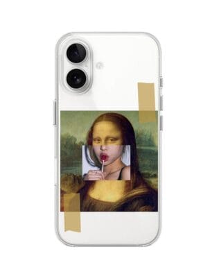 Etui do iPhone 16 Plus przeźroczyste, silikonowe Flexi, Mona Lisa z lizakiem