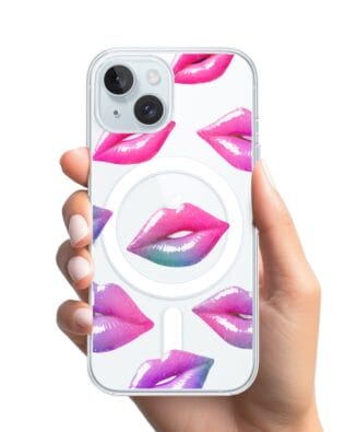 Etui do iPhone 15 z MagSafe przeźroczyste, silikonowe Flexi, hologramowe usta