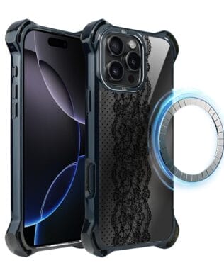 Etui do iPhone 16 Pro IBIZU DropGuard Ultra z MagSafe, Midnight, Ornamentowa koronka