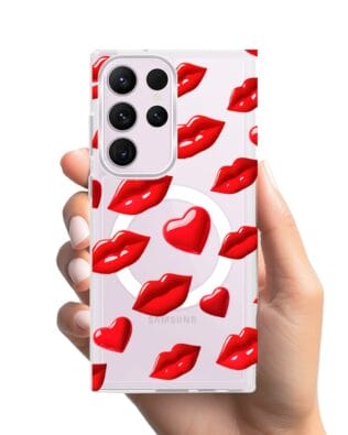 Etui do Samsung Galaxy S23 Ultra z MagSafe przeźroczyste, silikonowe Flexi, czerwone usta
