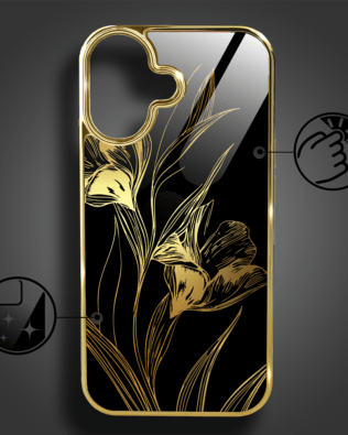Etui do iPhone 16 Plus IBIZU Elite Glass z MagSafe, szklany tył, Golden Midnight, Królewskie irysy, złote