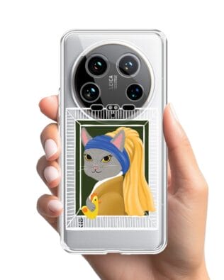 Etui do Xiaomi 14 Ultra przeźroczyste, silikonowe Flexi, kotek z kurczakiem