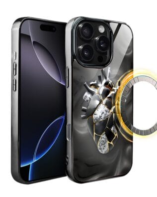 Etui do iPhone 16 Pro Max IBIZU Elite Glass, Kintsugi Art, porcelanowe serce, czarne