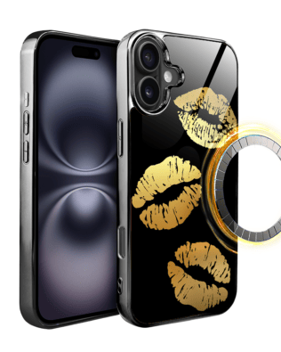 Etui do iPhone 16 Plus IBIZU Elite Glass z MagSafe, szklany tył, Golden Midnight, Usta, czarne