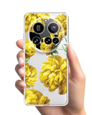 Etui do Xiaomi 15 Ultra przeźroczyste, silikonowe Flexi, żółte piwonie