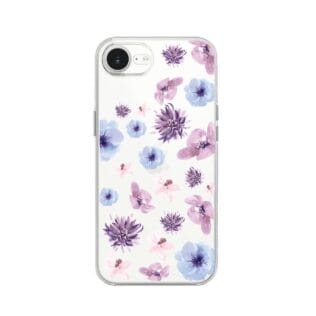 16 eEtui do iPhone 16e przeźroczyste, silikonowe Flexi, kwiatki niebieskie, fioletoweaaa