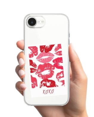 Etui do iPhone 16e przeźroczyste, pocałunki, polaroid