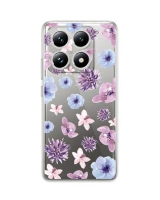 Etui do Xiaomi 14T przeźroczyste, silikonowe Flexi, kwiatki niebieskie, fioletowe
