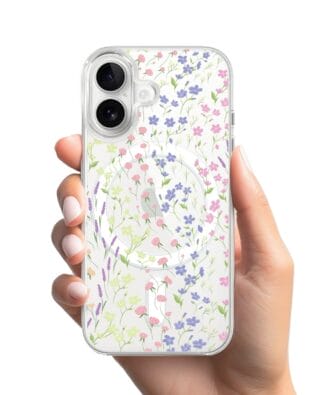 Etui do iPhone 16 z MagSafe przeźroczyste, silikonowe Flexi, kwiaty polne