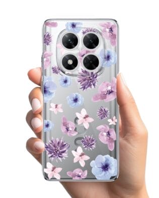 Etui do Xiaomi POCO X7 przeźroczyste, silikonowe Flexi, kwiatki niebieskie, fioletowe