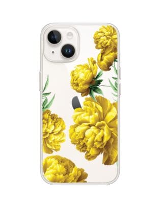 Etui do iPhone 14 przeźroczyste, silikonowe Flexi, żółte piwonie