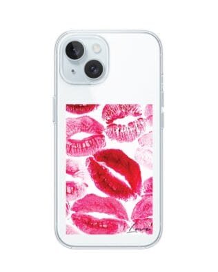 Etui do iPhone 15 Plus przeźroczyste, silikonowe Flexi, pocałunki z napisem „love”