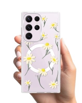 Etui do Samsung Galaxy S23 Ultra z MagSafe przeźroczyste, silikonowe Flexi, stokrotki