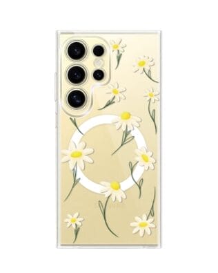 Etui do Samsung Galaxy S24 Ultra z MagSafe przeźroczyste, silikonowe Flexi, stokrotki