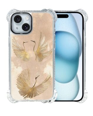 Etui iPhone 15 IBIZU DropGuard Ultra z MagSafe, Boho, Złote żurawie