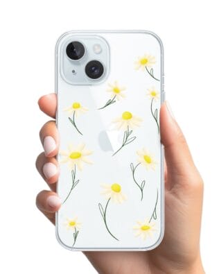 Etui do iPhone 15 przeźroczyste, silikonowe Flexi, stokrotki