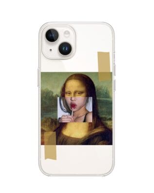 Etui do iPhone 13 przeźroczyste, silikonowe Flexi, Mona Lisa z lizakiem