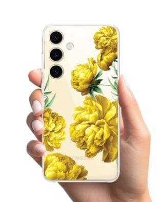 Etui do Samsung Galaxy S24 Plus przeźroczyste, silikonowe Flexi, żółte piwonie