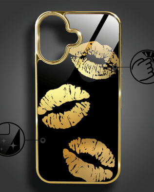 Etui do iPhone 16 IBIZU Elite Glass z MagSafe, szklany tył, Golden Midnight, Usta, złote