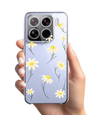Etui do Xiaomi 15 przeźroczyste, silikonowe Flexi, stokrotki