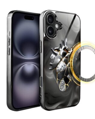 Etui do iPhone 16 Plus IBIZU Elite Glass, Kintsugi Art, porcelanowe serce, czarne