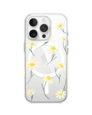 Etui do iPhone 16 Pro Max z MagSafe przeźroczyste, silikonowe Flexi, stokrotki