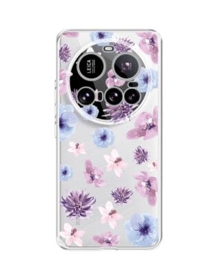 Etui do Xiaomi 15 Ultra przeźroczyste, silikonowe Flexi, kwiatki niebieskie, fioletowe