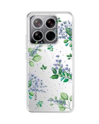 Etui do Xiaomi 14 przeźroczyste, silikonowe Flexi, fioletowe kwiatki