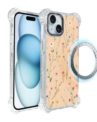 Etui iPhone 15 IBIZU DropGuard Ultra z MagSafe, Pastel Bloom, Koralowa łąka