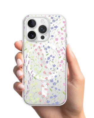 Etui do iPhone 16 Pro Max z MagSafe przeźroczyste, silikonowe Flexi, kwiaty polne