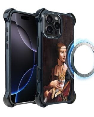 Etui do iPhone 16 Pro Max, IBIZU DropGuard Ultra z MagSafe, Leonardo Da Vinci, dama z kotem