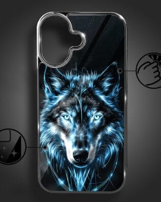 Etui do iPhone 16 Plus IBIZU Elite Glass z MagSafe, szklany tył, lodowy wilk, czarny chrom
