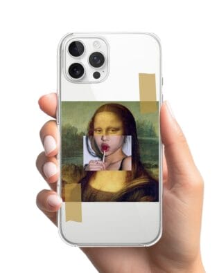 Etui do iPhone 12 Pro Max przeźroczyste, silikonowe Flexi, Mona Lisa z lizakiem
