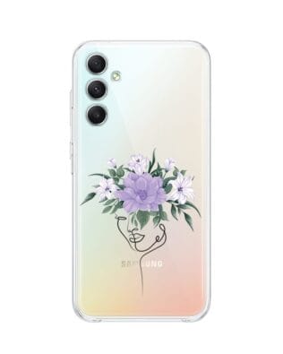 Etui do Samsung Galaxy A34 5G przeźroczyste, silikonowe Flexi, kobieta z kwiatami