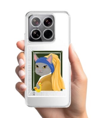 Etui do Xiaomi 14 przeźroczyste, silikonowe Flexi, kotek z kurczakiem