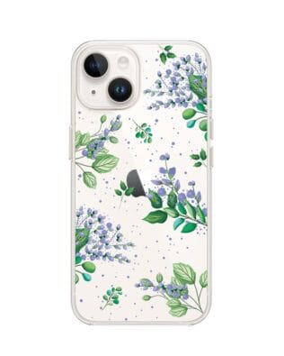 Etui do iPhone 13 Mini przeźroczyste, silikonowe Flexi, fioletowe kwiatki