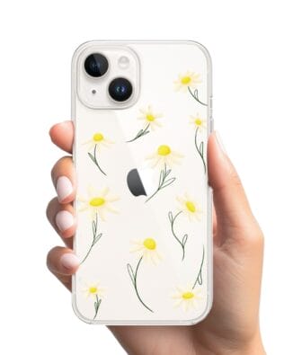 Etui do iPhone 13 przeźroczyste, silikonowe Flexi, stokrotki