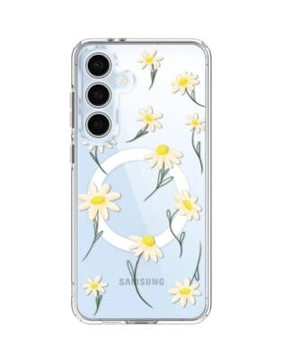 Etui do Samsung Galaxy S24 FE z MagSafe przeźroczyste, silikonowe Flexi, stokrotki