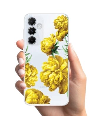 Etui do Samsung Galaxy A35 5G przeźroczyste, silikonowe Flexi, żółte piwonie