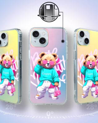Etui do iPhone 15 IBIZU California Sunset z MagSafe, zmieniające kolor, Pink Queen, stylowy miś